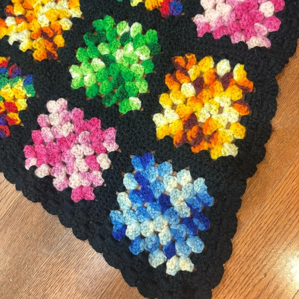 Vintage Granny Square  Crochet Afghan Throw Blanket, handmade, large 60x64